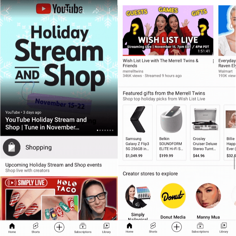 YouTube Shopping Homepage