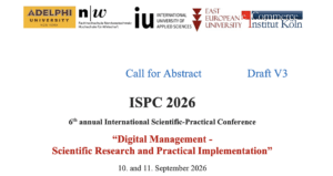 Flyer für die ISPC 2026 Konferenz mit dem Titel ´´Digital Management - Scientific Research and Practical Implementation´´